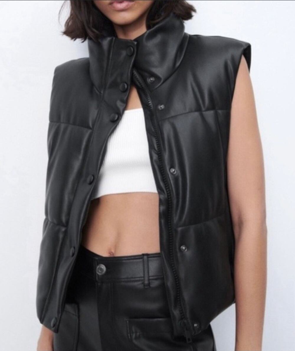 Zara faux leather puffer vest black S